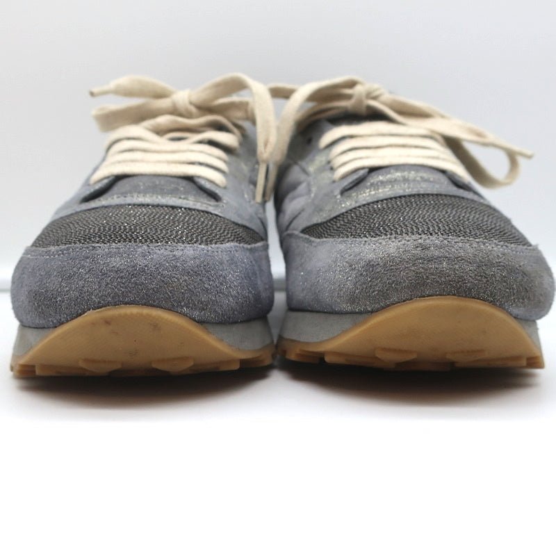 Brunello Cucinelli Monili Runner Sneakers Blue Metallic Leather Size 41 - Celebrity Owned