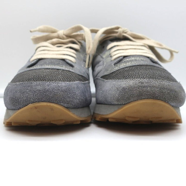 Brunello Cucinelli Monili Runner Sneakers Blue Metallic Leather Size 41 - Celebrity Owned