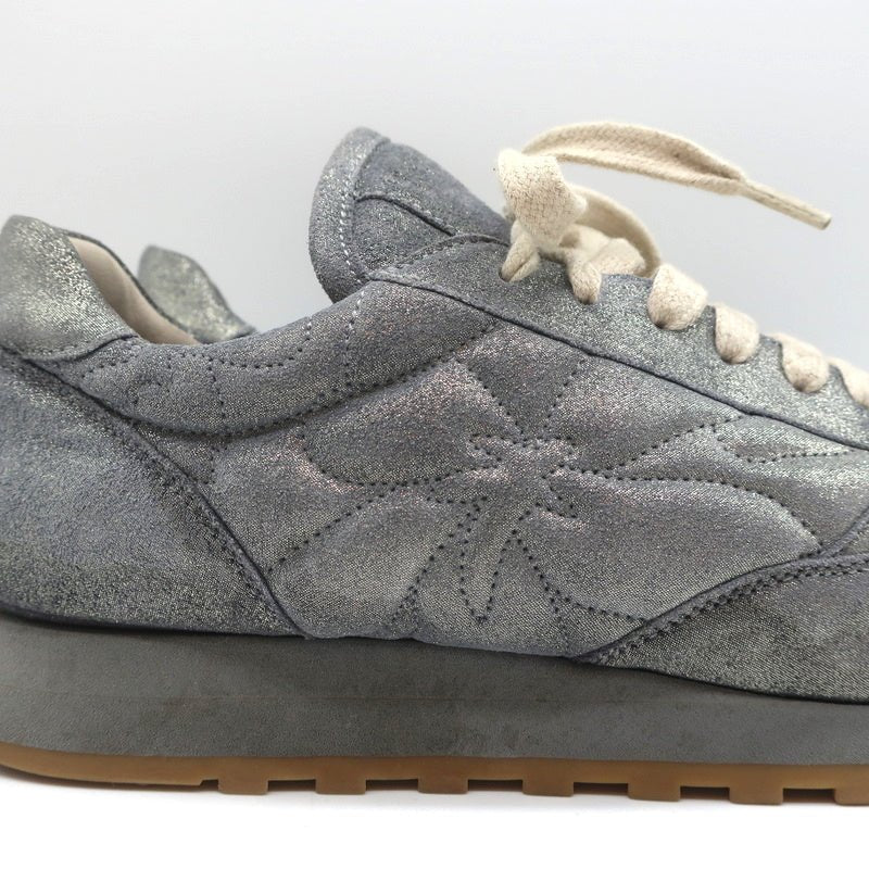 Brunello Cucinelli Monili Runner Sneakers Blue Metallic Leather Size 41 - Celebrity Owned