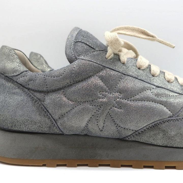 Brunello Cucinelli Monili Runner Sneakers Blue Metallic Leather Size 41 - Celebrity Owned