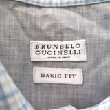 Brunello Cucinelli Shirt Light Blue Checked Cotton-Linen Size Extra Extra Large - Celebrity Owned