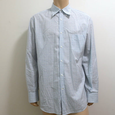 Brunello Cucinelli Shirt Light Blue Checked Cotton-Linen Size Extra Extra Large - Celebrity Owned