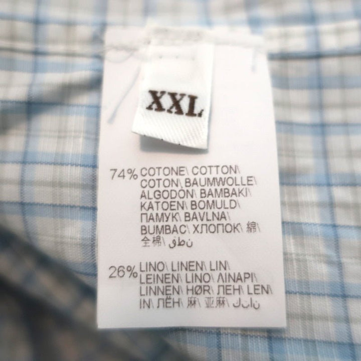 Brunello Cucinelli Shirt Light Blue Checked Cotton-Linen Size Extra Extra Large - Celebrity Owned
