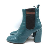 Brunello Cucinelli Sock-Gore Ankle Boots Teal Snakeskin Size 41 Block Heel - Celebrity Owned