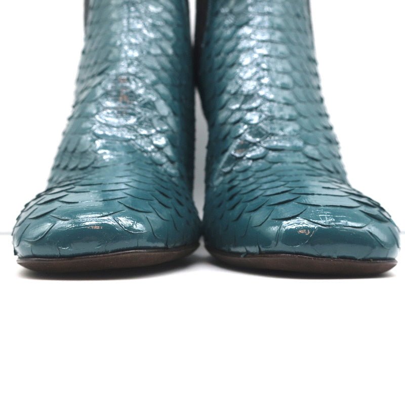 Brunello Cucinelli Sock-Gore Ankle Boots Teal Snakeskin Size 41 Block Heel - Celebrity Owned