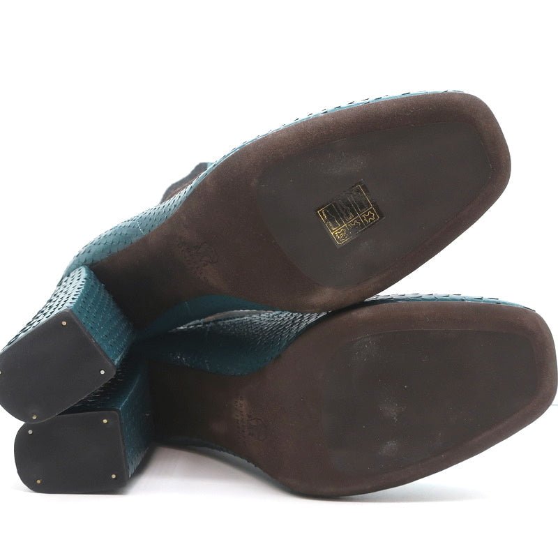 Brunello Cucinelli Sock-Gore Ankle Boots Teal Snakeskin Size 41 Block Heel - Celebrity Owned