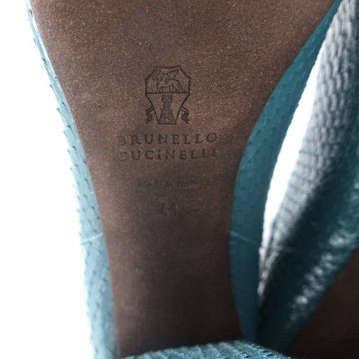 Brunello Cucinelli Sock-Gore Ankle Boots Teal Snakeskin Size 41 Block Heel - Celebrity Owned
