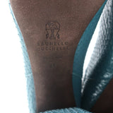 Brunello Cucinelli Sock-Gore Ankle Boots Teal Snakeskin Size 41 Block Heel - Celebrity Owned