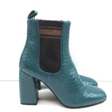Brunello Cucinelli Sock-Gore Ankle Boots Teal Snakeskin Size 41 Block Heel - Celebrity Owned