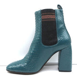 Brunello Cucinelli Sock-Gore Ankle Boots Teal Snakeskin Size 41 Block Heel - Celebrity Owned