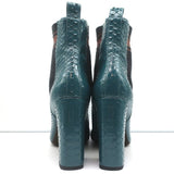 Brunello Cucinelli Sock-Gore Ankle Boots Teal Snakeskin Size 41 Block Heel - Celebrity Owned