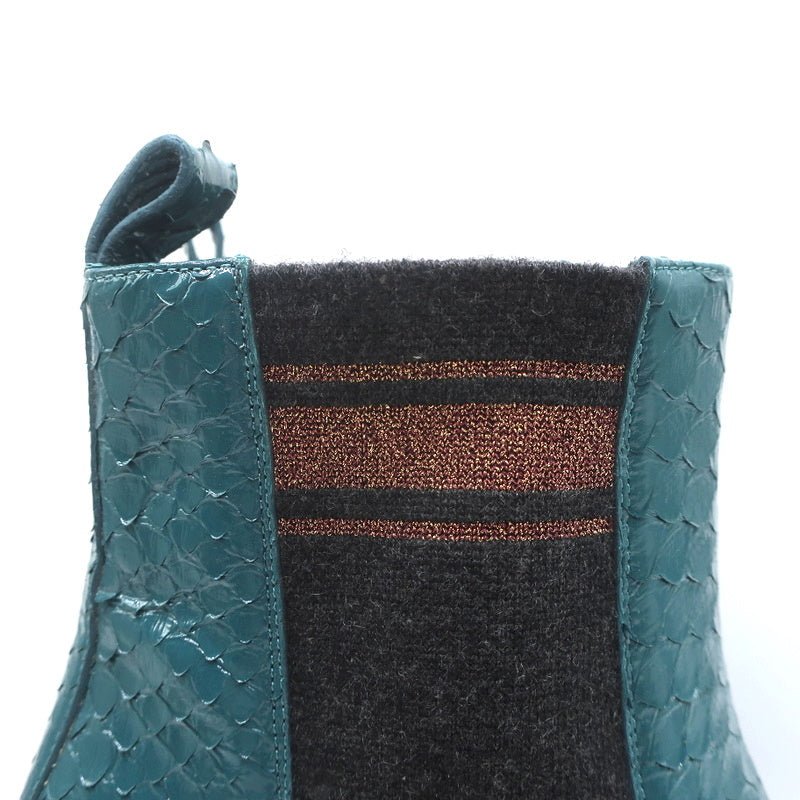 Brunello Cucinelli Sock-Gore Ankle Boots Teal Snakeskin Size 41 Block Heel - Celebrity Owned