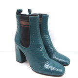 Brunello Cucinelli Sock-Gore Ankle Boots Teal Snakeskin Size 41 Block Heel - Celebrity Owned