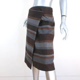 Brunello Cucinelli Wrap Skirt Monili-Beaded Gray/Brown Striped Wool Size US 4 - Celebrity Owned