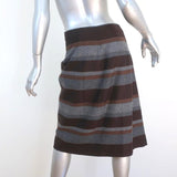 Brunello Cucinelli Wrap Skirt Monili-Beaded Gray/Brown Striped Wool Size US 4 - Celebrity Owned