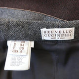 Brunello Cucinelli Wrap Skirt Monili-Beaded Gray/Brown Striped Wool Size US 4 - Celebrity Owned
