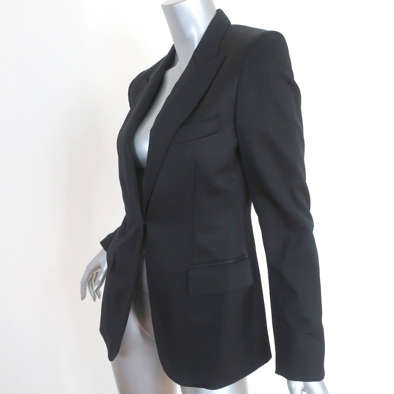 Burberry Blazer Black Stretch Wool Satin Size 40 One-Button Jacket - Celebrity Owned