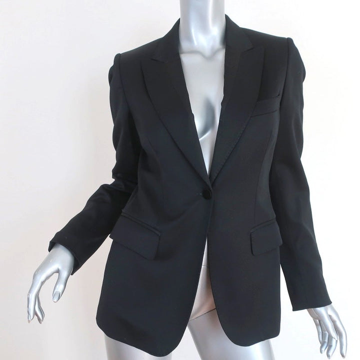 Burberry Blazer Black Stretch Wool Satin Size 40 One-Button Jacket - Celebrity Owned