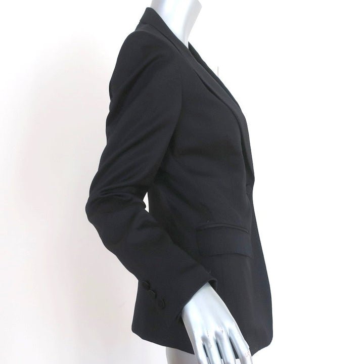 Burberry Blazer Black Stretch Wool Satin Size 40 One-Button Jacket - Celebrity Owned