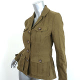 Burberry Brit Military Jacket Symdale Olive Linen Size US 4 - Celebrity Owned
