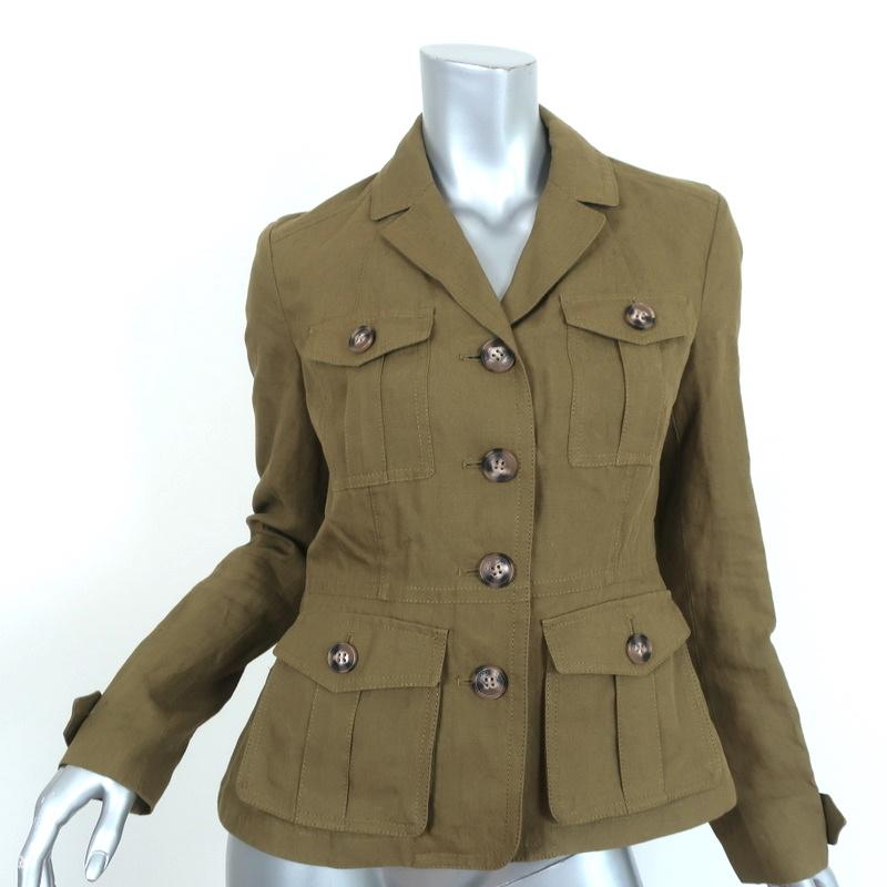 Burberry Brit Military Jacket Symdale Olive Linen Size US – Celebrity Owned