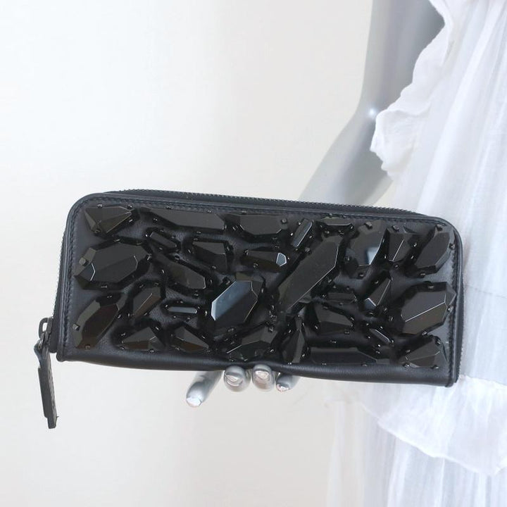 Burberry Jeweled Clutch Black Leather Small Evening Bag - Celebrity Owned