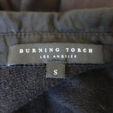 Burning Torch Collared Top Black Satin-Trim Terry Size Small 3/4 Sleeve Tunic - Celebrity Owned