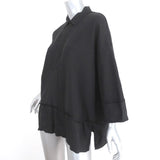 Burning Torch Collared Top Black Satin-Trim Terry Size Small 3/4 Sleeve Tunic - Celebrity Owned
