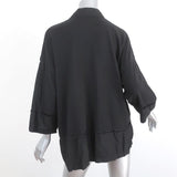 Burning Torch Collared Top Black Satin-Trim Terry Size Small 3/4 Sleeve Tunic - Celebrity Owned