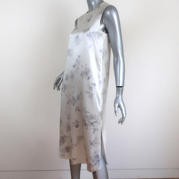 Calvin Klein Collection Midi Dress White/Gray Floral Print Silk Satin Size 4 - Celebrity Owned