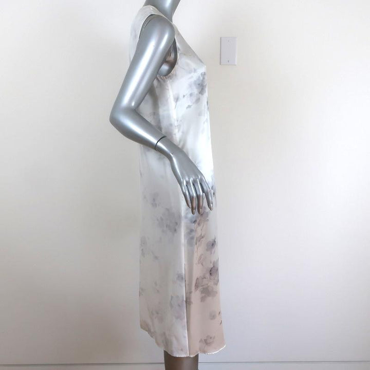 Calvin Klein Collection Midi Dress White/Gray Floral Print Silk Satin Size 4 - Celebrity Owned