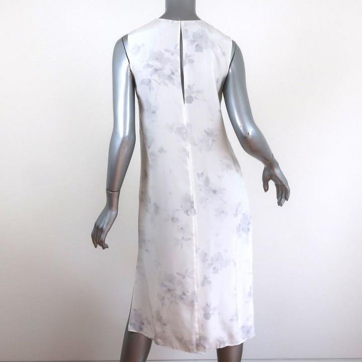 Calvin Klein Collection Midi Dress White/Gray Floral Print Silk Satin Size 4 - Celebrity Owned