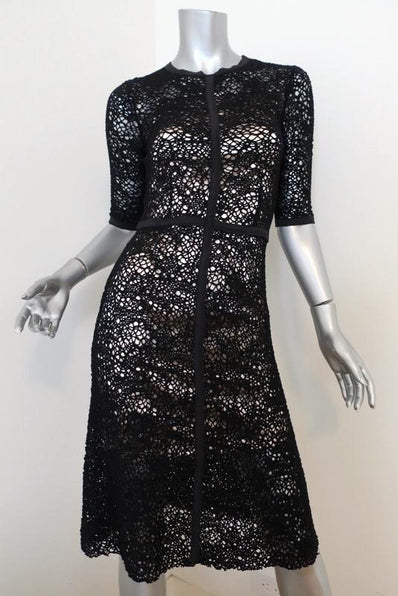 Calvin Rucker Dress Walk This Way Black Wool Crochet Lace Size Extra Small - Celebrity Owned