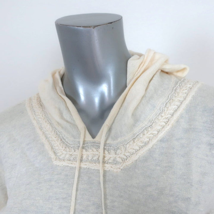 Calypso Christiane Celle Hooded Top Cream Embroidered Linen Size Large - Celebrity Owned