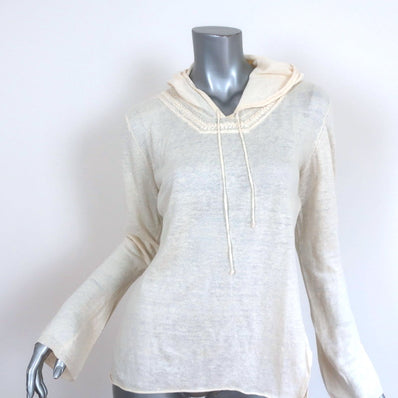Calypso Christiane Celle Hooded Top Cream Embroidered Linen Size Large - Celebrity Owned