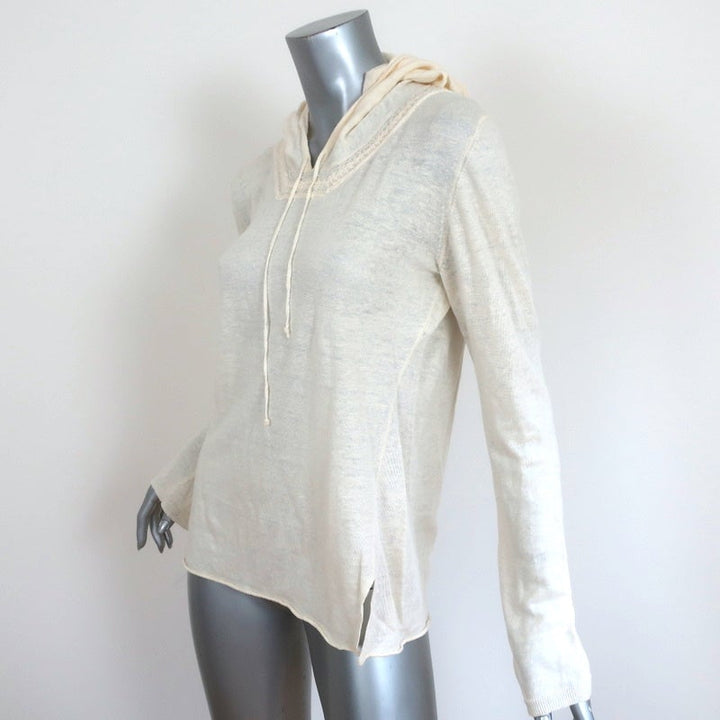 Calypso Christiane Celle Hooded Top Cream Embroidered Linen Size Large - Celebrity Owned