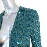 Calypso St. Barth Jacket Anastagio Teal Beaded Stretch Silk Size Extra Small - Celebrity Owned