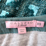 Calypso St. Barth Jacket Anastagio Teal Beaded Stretch Silk Size Extra Small - Celebrity Owned