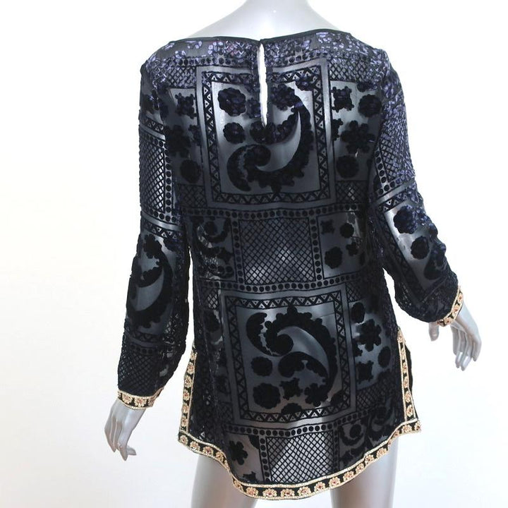 Calypso St Barth Top Mianette Black Velvet Burnout Size Small Long Sleeve Blouse - Celebrity Owned