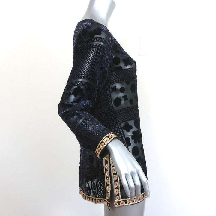 Calypso St Barth Top Mianette Black Velvet Burnout Size Small Long Sleeve Blouse - Celebrity Owned