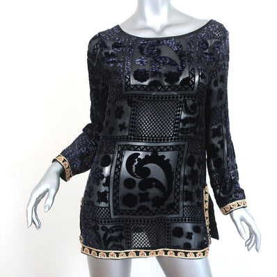 Calypso St Barth Top Mianette Black Velvet Burnout Size Small Long Sleeve Blouse - Celebrity Owned