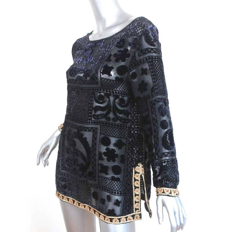 Calypso St Barth Top Mianette Black Velvet Burnout Size Small Long Sleeve Blouse - Celebrity Owned