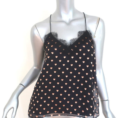 CAMI NYC The Racer Tank Top Black Burnout Heart Print Size Extra Small - Celebrity Owned