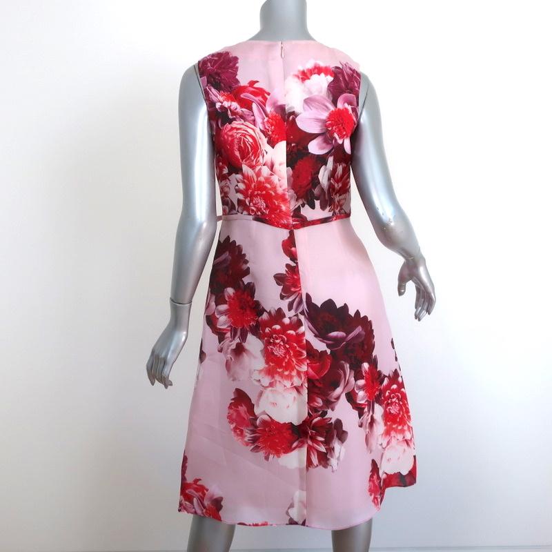 Carolina Herrera Wrap Dress Pink/Red Floral Print Silk Organza Size 4 NEW - Celebrity Owned
