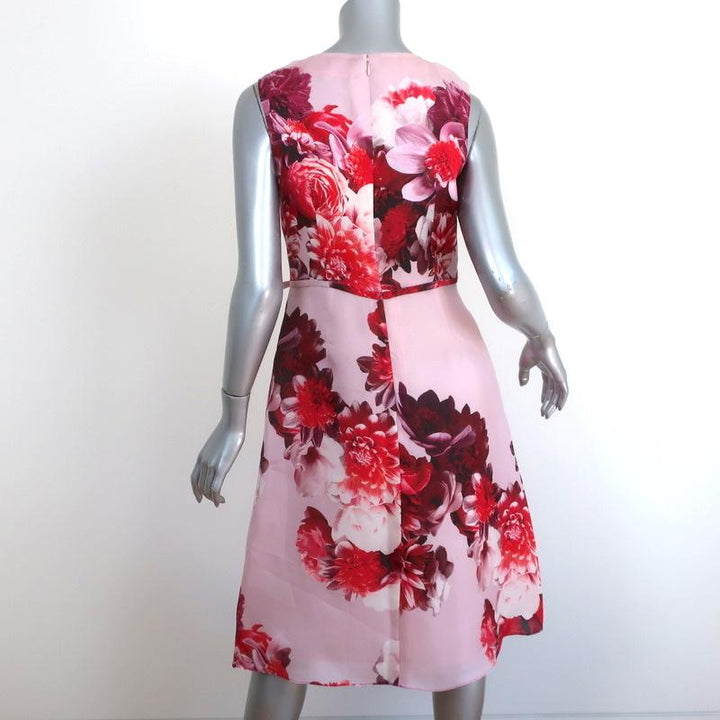 Carolina Herrera Wrap Dress Pink/Red Floral Print Silk Organza Size 4 NEW - Celebrity Owned