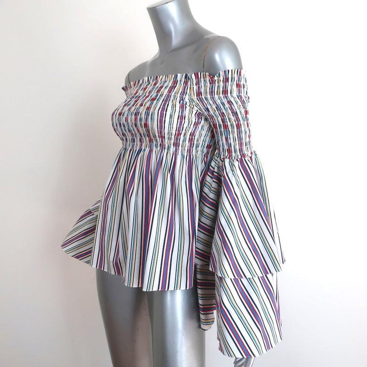 Caroline Constas Appolonia Off the Shoulder Top White/Multi Striped Size Small - Celebrity Owned