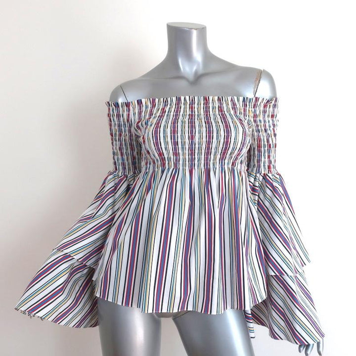 Caroline Constas Appolonia Off the Shoulder Top White/Multi Striped Size Small - Celebrity Owned