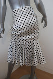 Caroline Constas Liza Skirt White/Black Polka Dot Stretch Satin Size Medium NEW - Celebrity Owned
