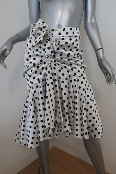 Caroline Constas Liza Skirt White/Black Polka Dot Stretch Satin Size Medium NEW - Celebrity Owned