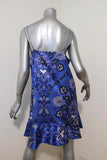 Caroline Constas Slip Dress Tina Blue Paisley Print Stretch Satin Size Large - Celebrity Owned